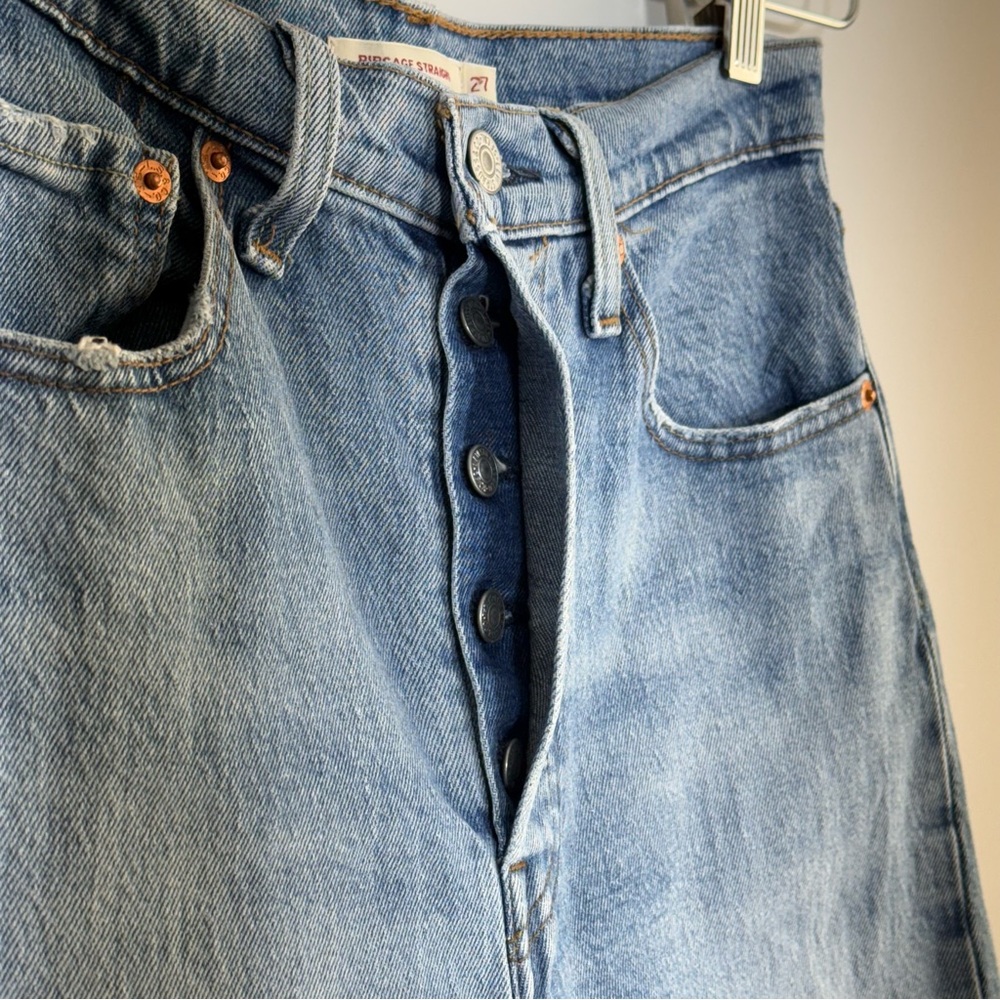 Levi's Premium Ribcage Straight Jeans Haters Gonna Hate 27 High Rise Ankle Big E - Picture 10 of 16